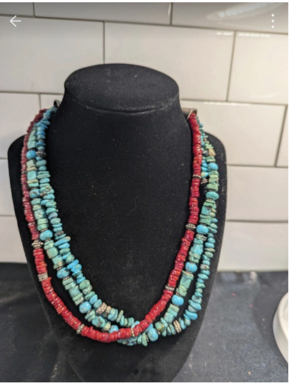 Karen Hartley Multi Strand Turquoise & Red Coral Bead Necklace Southwestern Boho